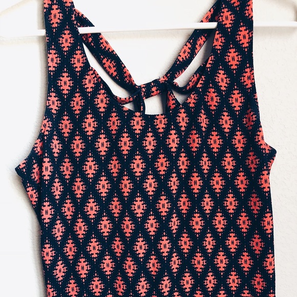 Navy & Coral Print Summer Dress - Picture 2 of 3